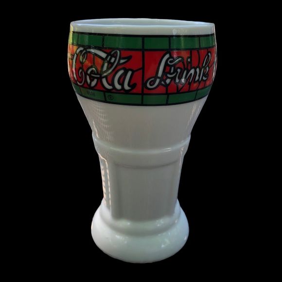 Vintage Tall Coca-Cola Milk Glass, Stained Glass Beverage Glass by Mann Made Mug - Picture 5 of 9